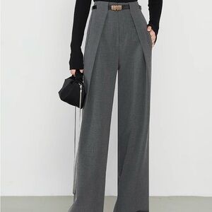 Elegant Gray High-Waisted Women's Pants